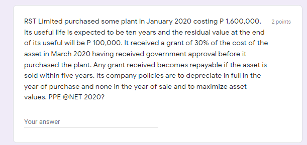 Solved 2 points RST Limited purchased some plant in January | Chegg.com