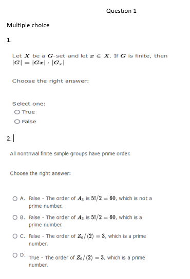 Solved Question 1 Multiple choice 1. Let X be a G-set and | Chegg.com