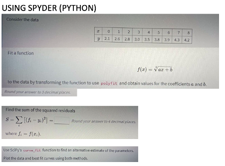 Solved USING SPYDER (PYTHON) Consider the data 2 3 5 0 1 2 3 | Chegg.com