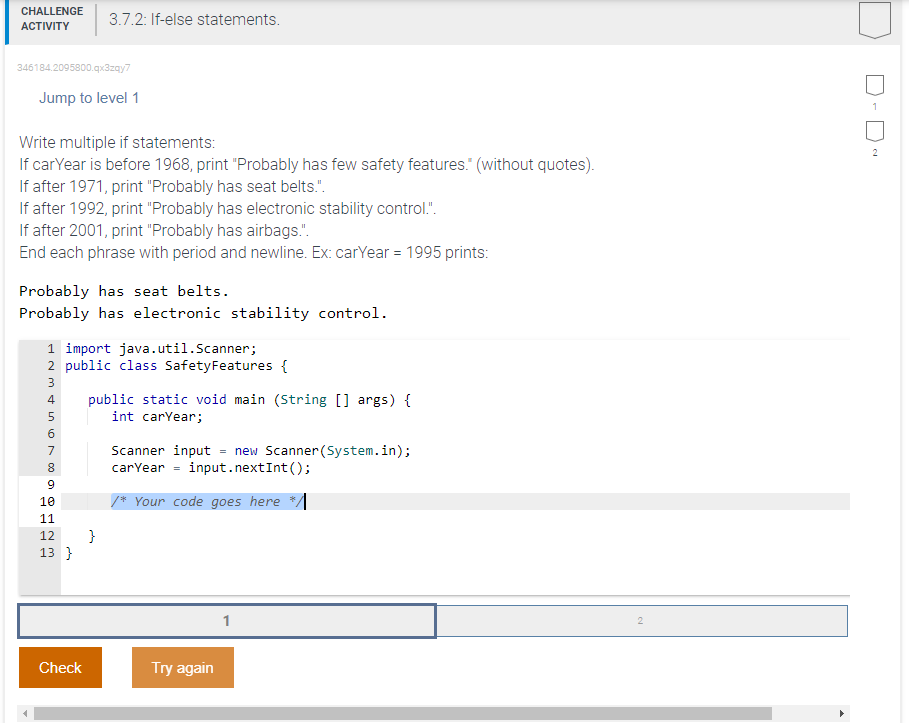 Solved CHALLENGE ACTIVITY 3 7 2 If else Statements Chegg