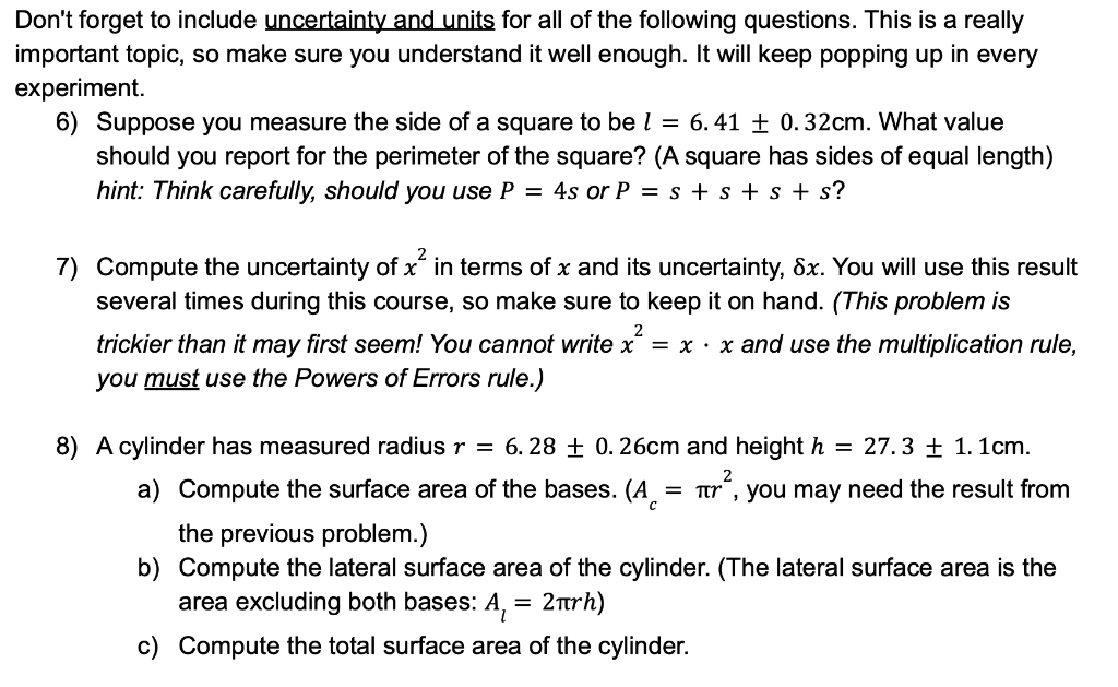 Solved Don't Forget To Include Uncertainty And Units For All | Chegg.com