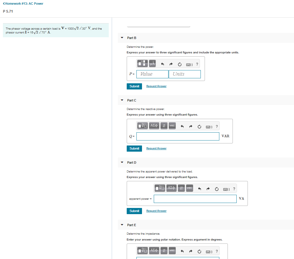 Solved The phasor voltage across a certain load is VV | Chegg.com