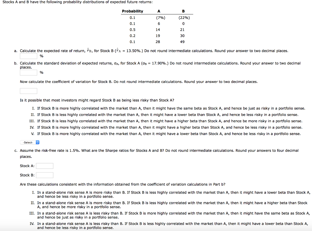 Solved Stocks A And B Have The Following Probability | Chegg.com