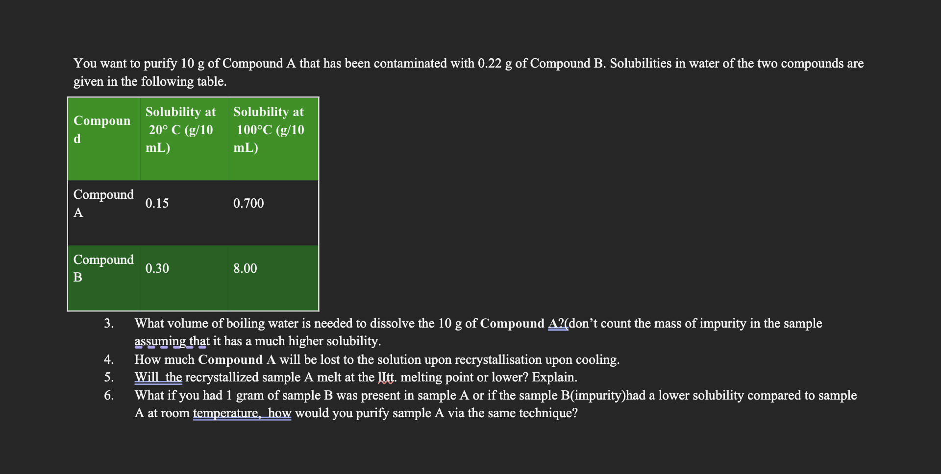 Solved You want to purify 10 g of Compound A that has been