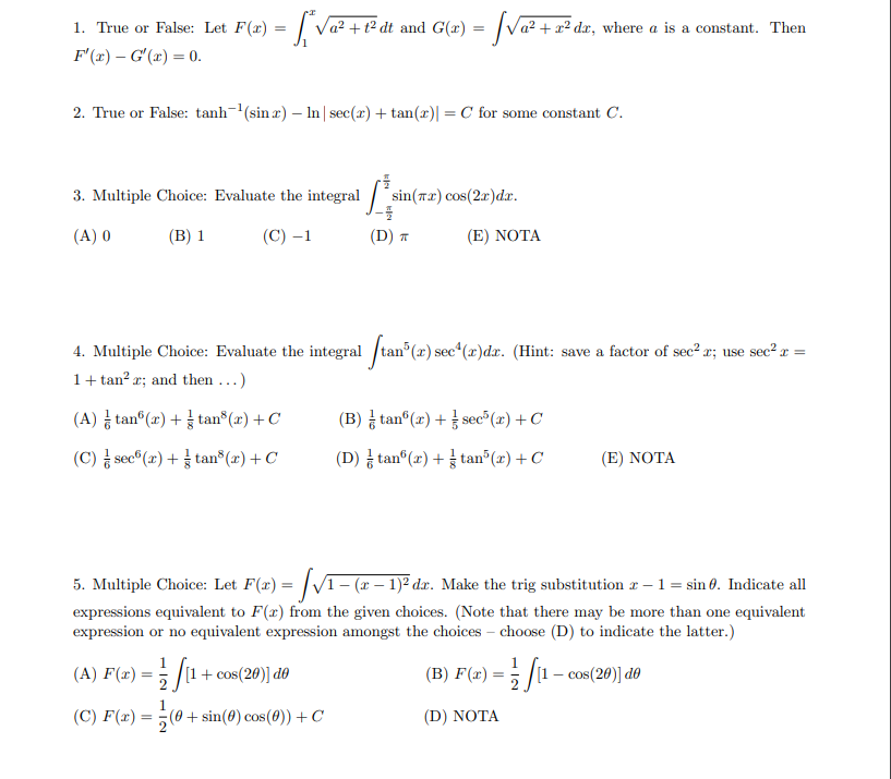 1 True Or False Let F X Va2 T2 De Dt And Chegg Com
