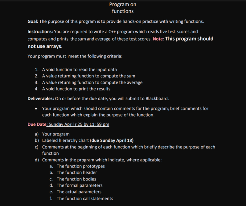 Solved Program on functions Goal: The purpose of this | Chegg.com