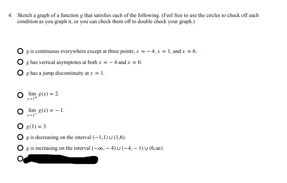 Solved Sketch a graph of a function g that satisfies each of | Chegg.com