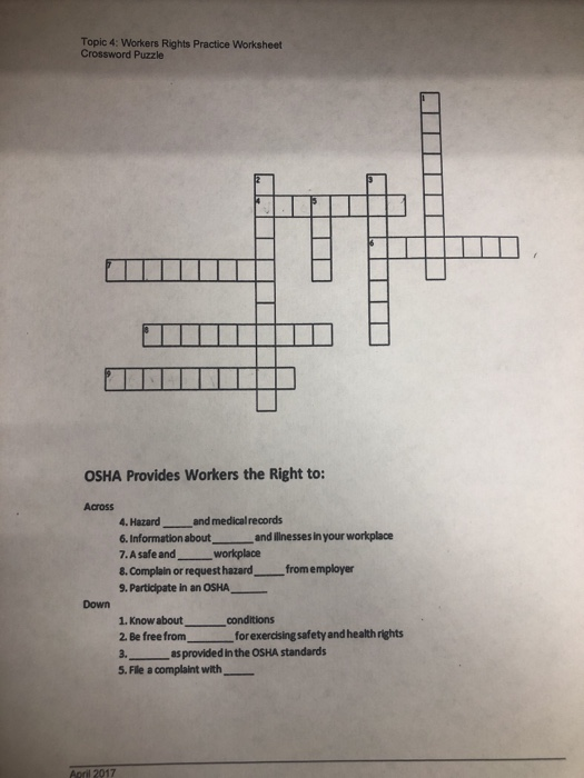 Workers Rights Practice Worksheet Crossword Puzzle