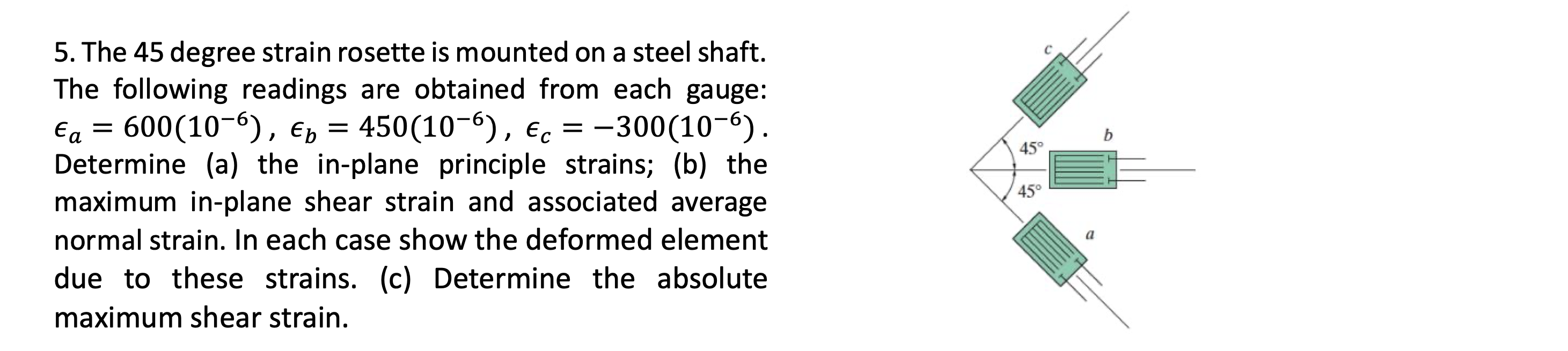 Solved b 45° 5. The 45 degree strain rosette is mounted on a | Chegg.com