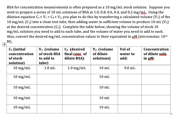Solved BSA For Concentration Measurements Is Often Prepared Chegg