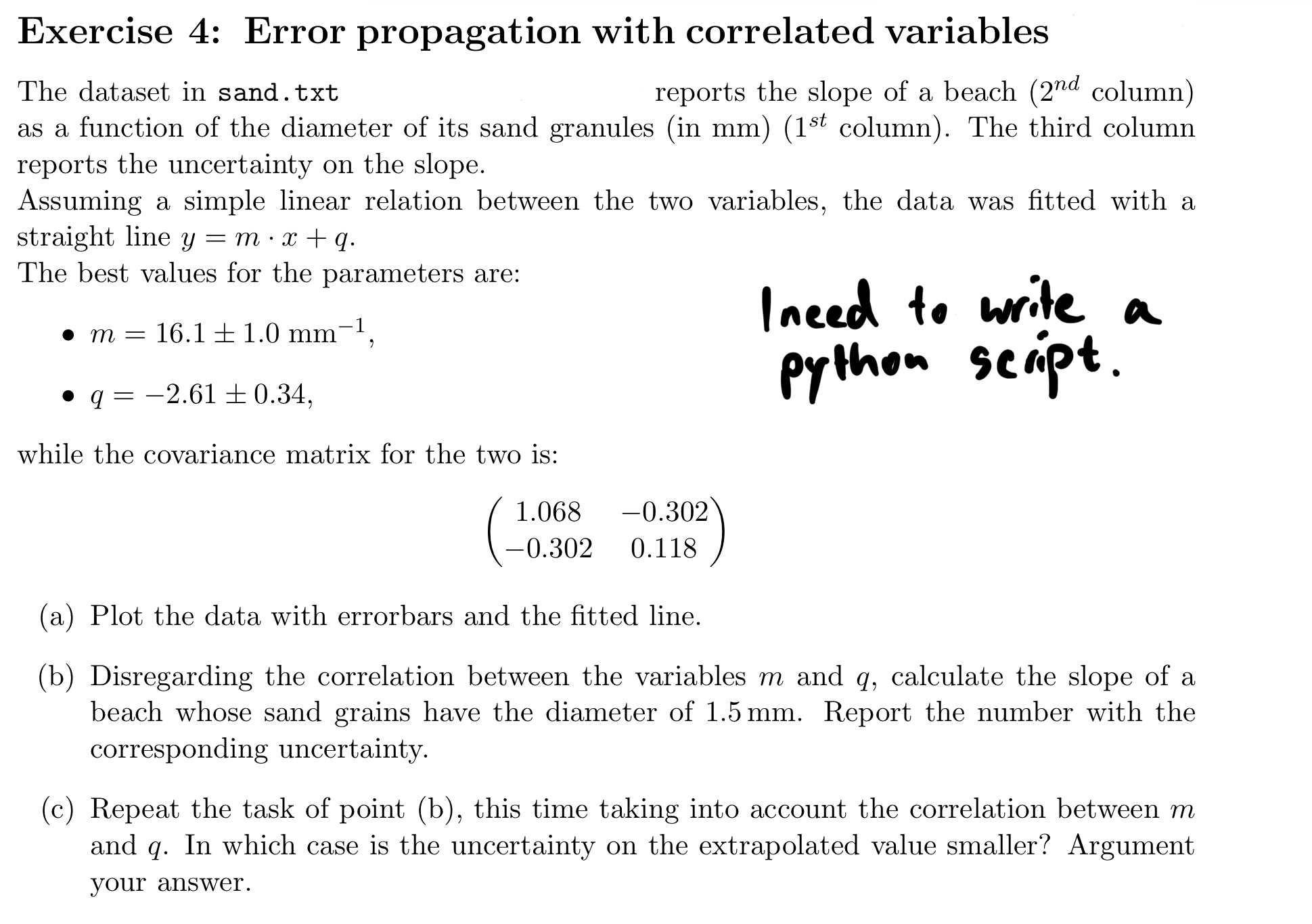 Exercise 4: Error propagation with correlated | Chegg.com