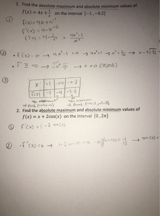 Solved Find the absolute maximum and absolute minimum values | Chegg.com