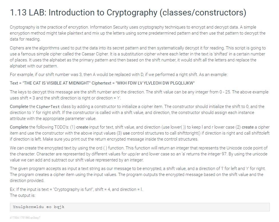 Solved In Python please! Introduction to Cryptography | Chegg.com