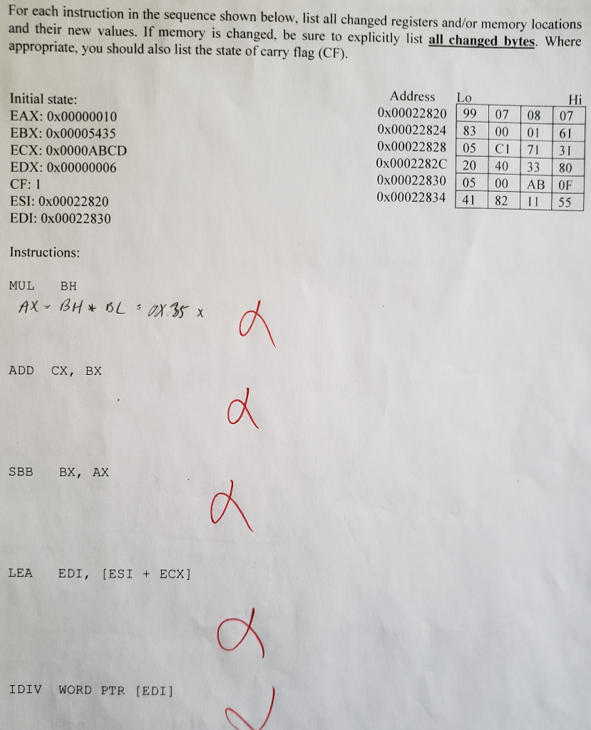 For Each Instruction In The Sequence Shown Below Chegg