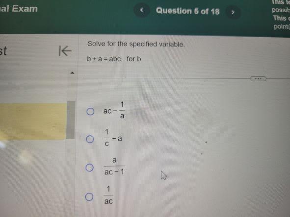 Solved Solve For The Specified Variable. B+a=abc, For B | Chegg.com