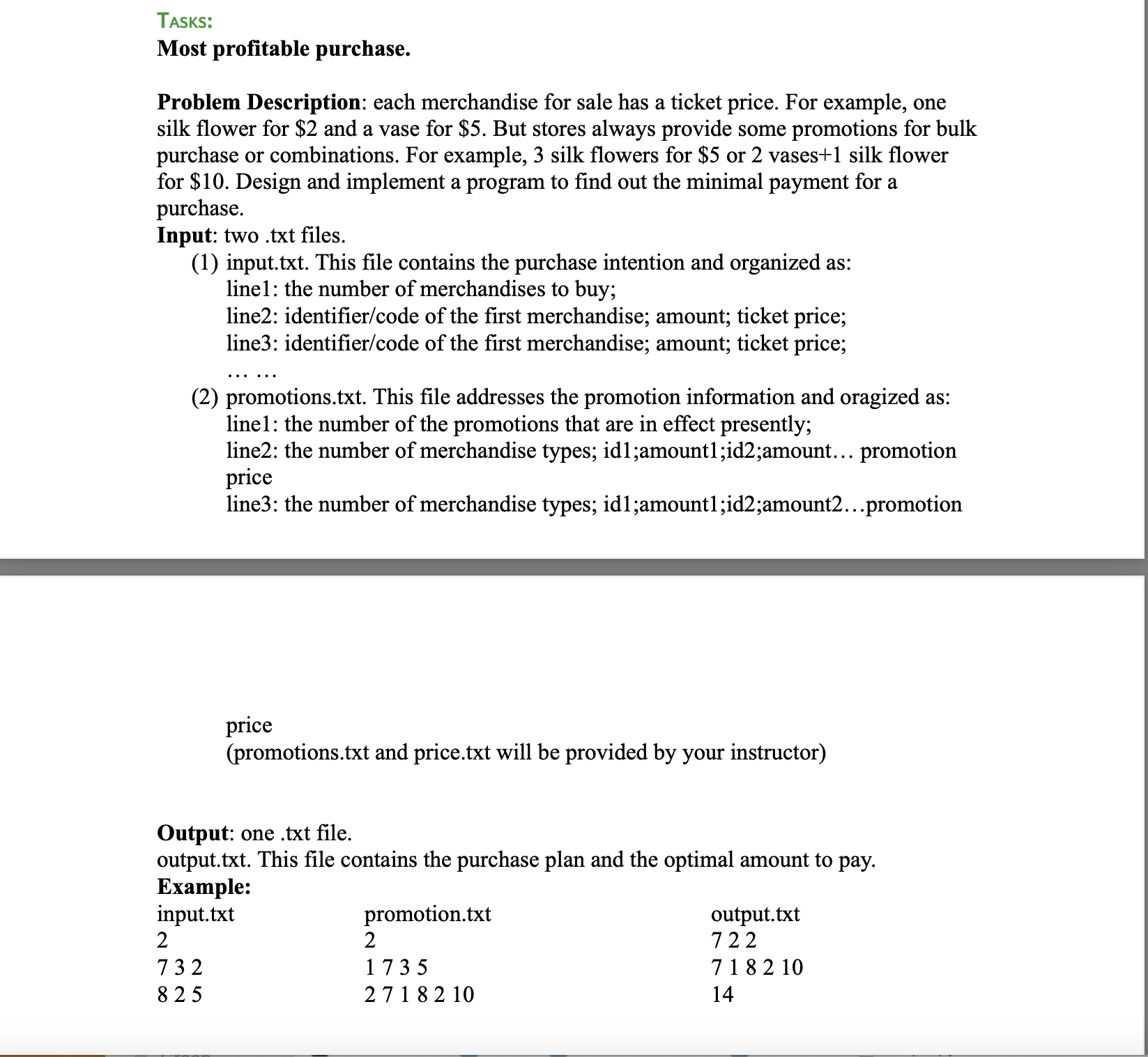 Solved Most profitable purchase. Problem Description: each | Chegg.com