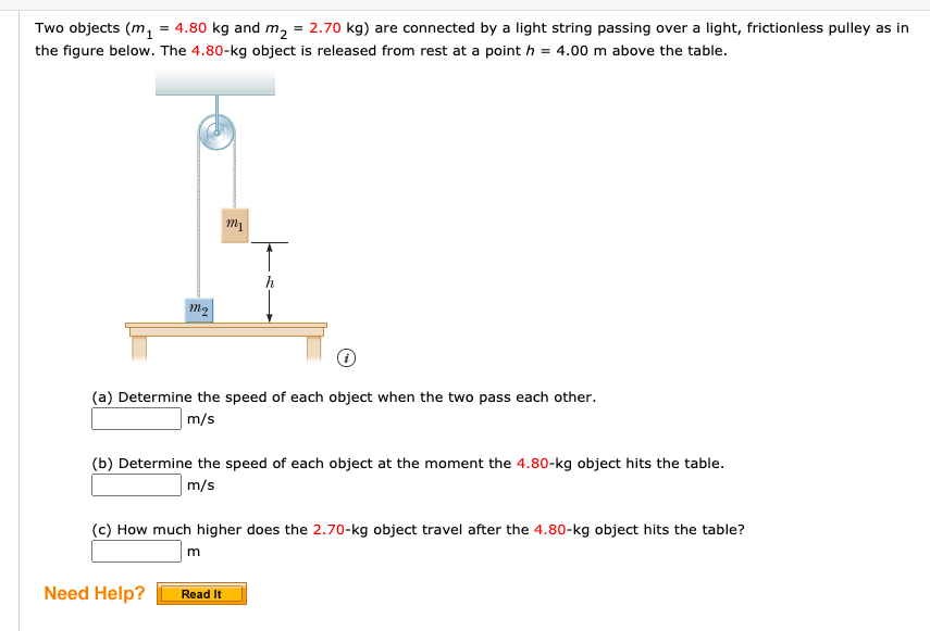 Solved Two objects (m= 4.80 kg and m2 = 2.70 kg) are | Chegg.com