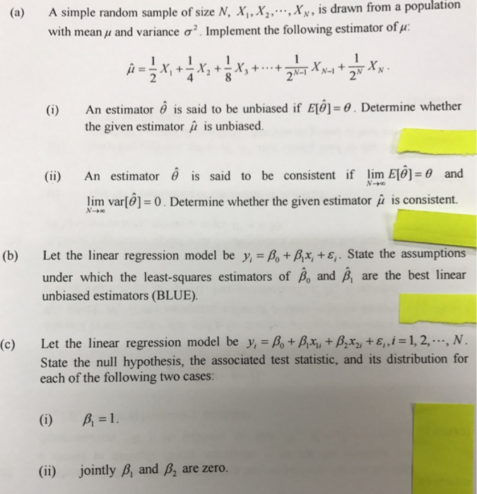 Solved (a) A simple random sample of size N, X_1, X_2, ..., | Chegg.com
