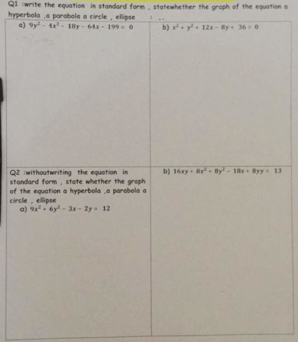 Solved Q1 write the equation in standard form, statewhether | Chegg.com