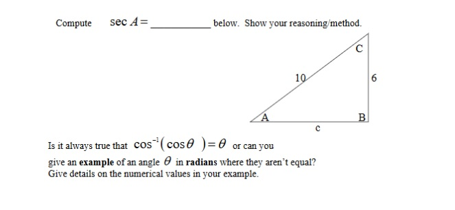Sec Problems Math Solved Compute sec A== below. Show your reasoning method. Is | Chegg.com