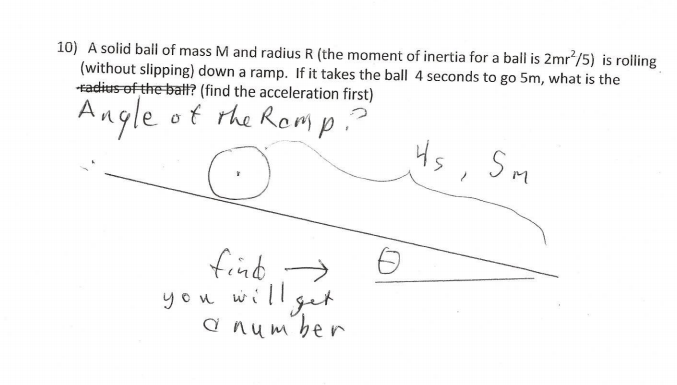 Solved 10) A solid ball of mass M and radius R (the moment | Chegg.com