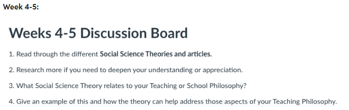 Weeks 4-5 Discussion Board 1. Read through the | Chegg.com