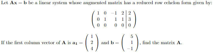 Solved Let Ax=b be a linear system whose augmented matrix | Chegg.com