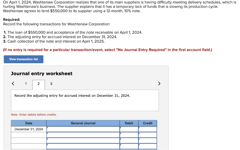 Solved On April 1, 2024, Washtenaw Corporation realizes that