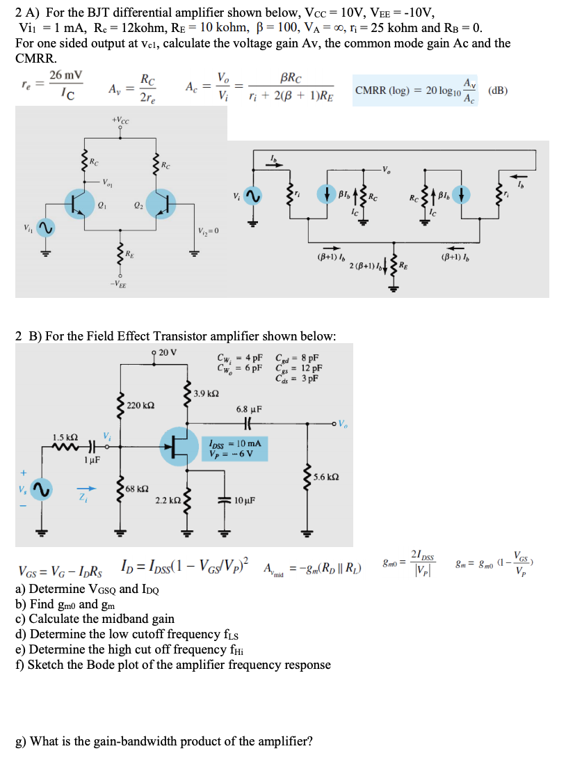 Solved 2 A) For the BJT differential amplifier shown below, | Chegg.com