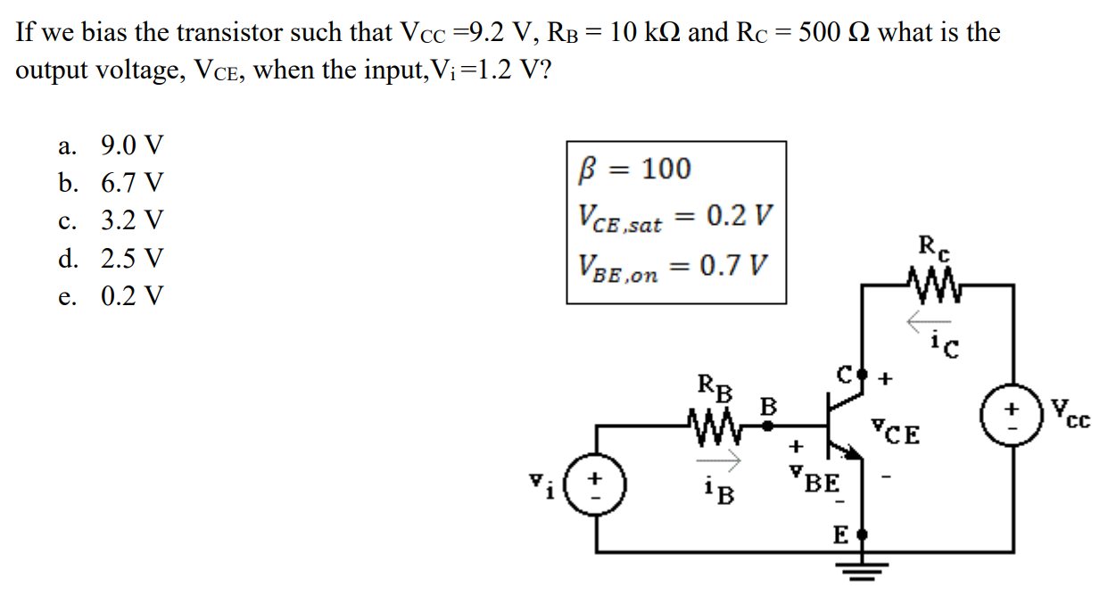 Solved If we bias the transistor such that Vcc =9.2 V, RB = | Chegg.com
