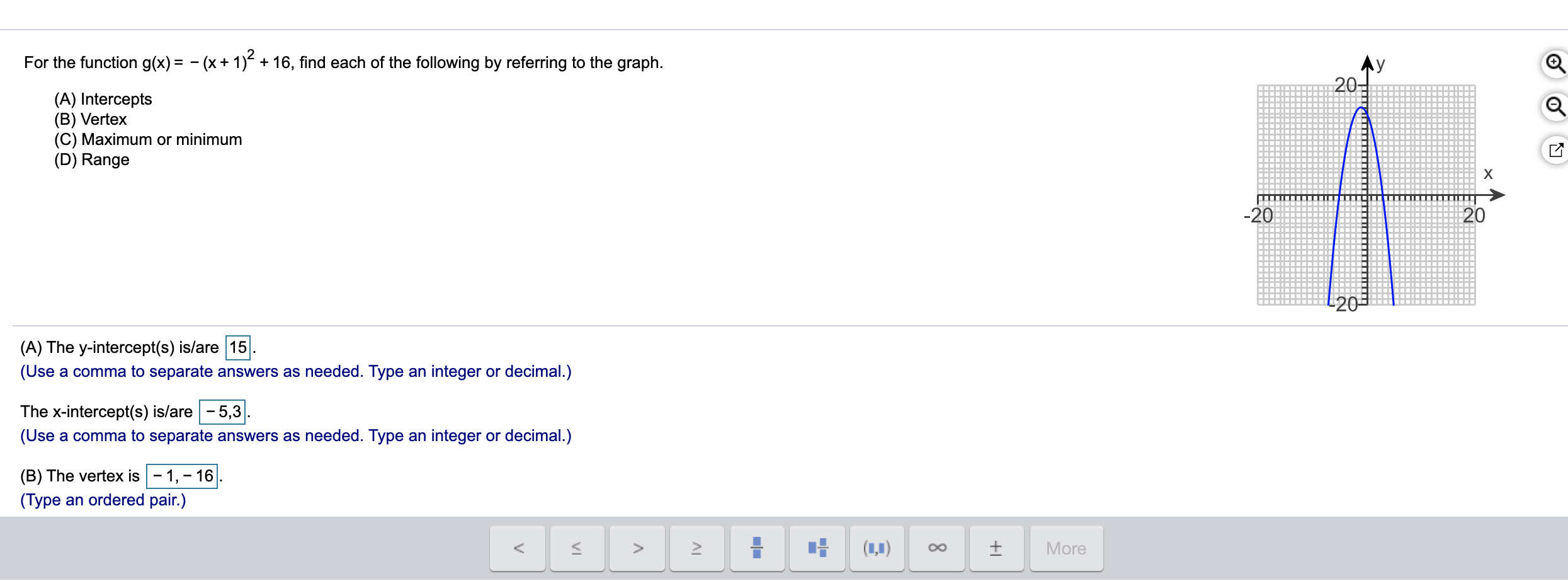 Solved For the function g(x) = (x + 1)2 + 16, find each of