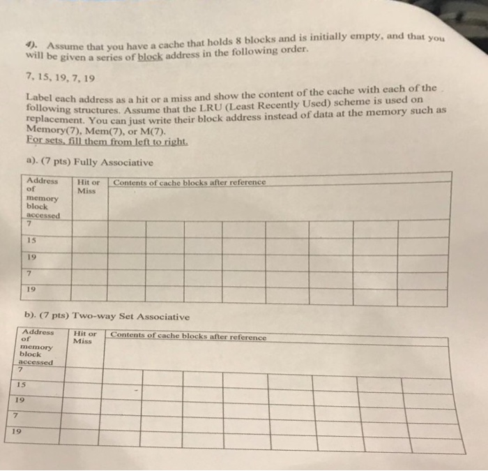 Solved Assume that you have a cache that holds 8 blocks and | Chegg.com