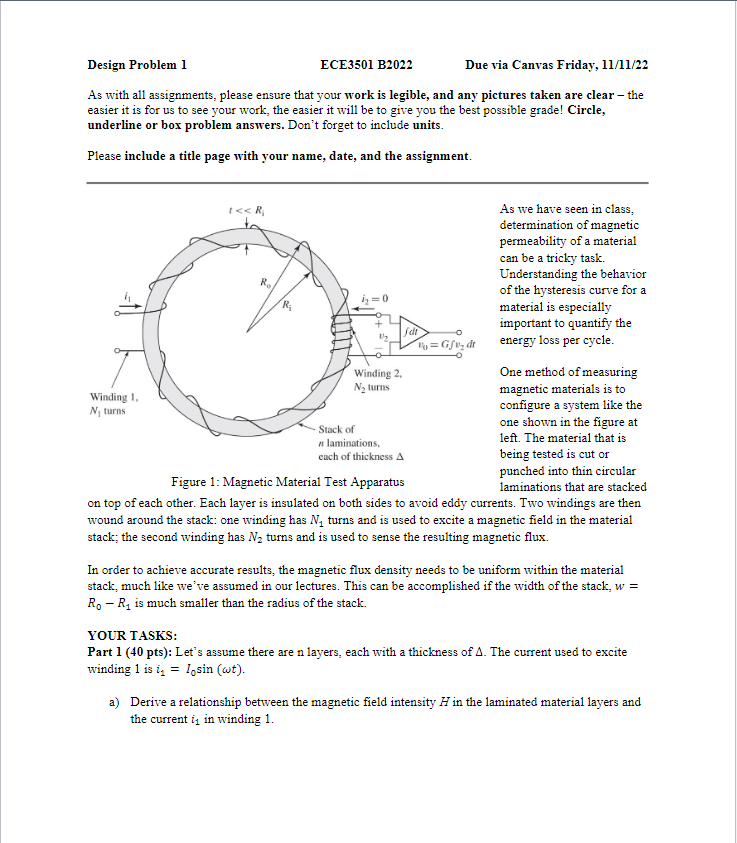 Solved Design Problem 1 ECE3501 B2022 Due Via Canvas Friday, | Chegg.com