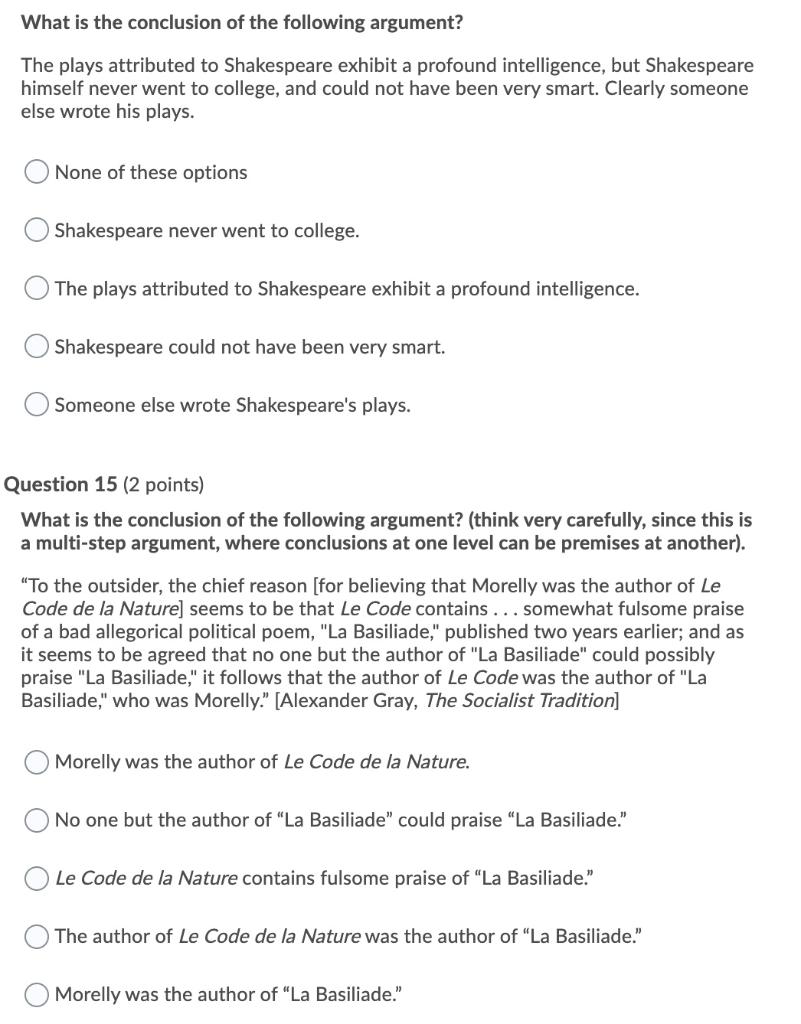 Solved What is the conclusion of the following argument? The | Chegg.com