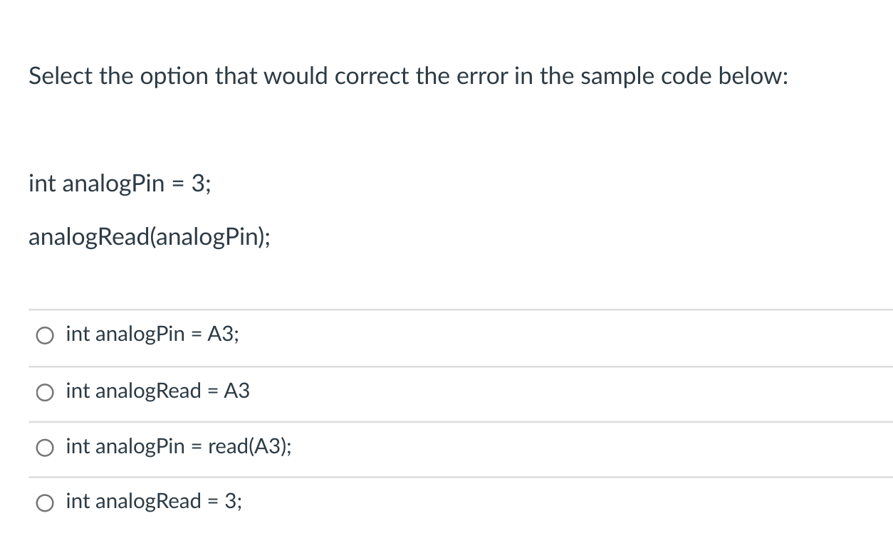 Solved Select the option that would correct the error in the | Chegg.com