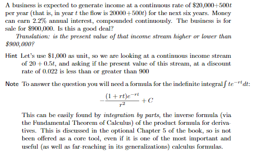 Solved A business is expected to generate income at a | Chegg.com