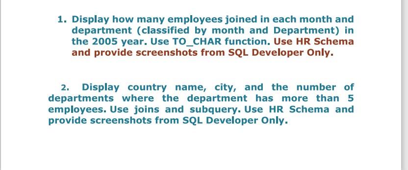 Solved Slove the following queries bar on the HR Schema | Chegg.com
