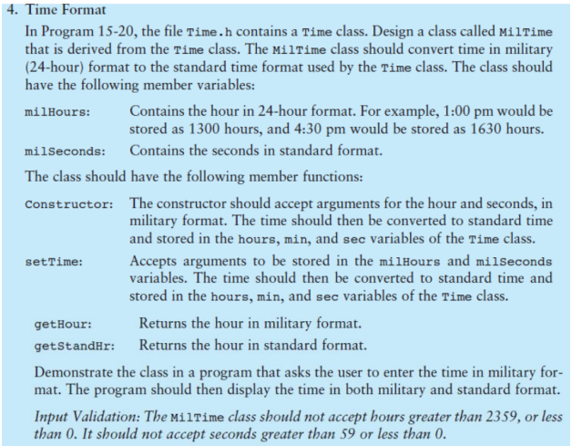 Solved 4. Time Format In Program 15-20, the file Time.h | Chegg.com