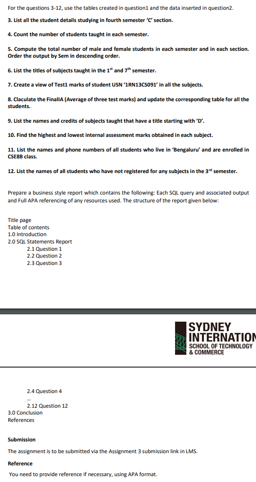 Question 2. Write the INSERT commands necessary to | Chegg.com