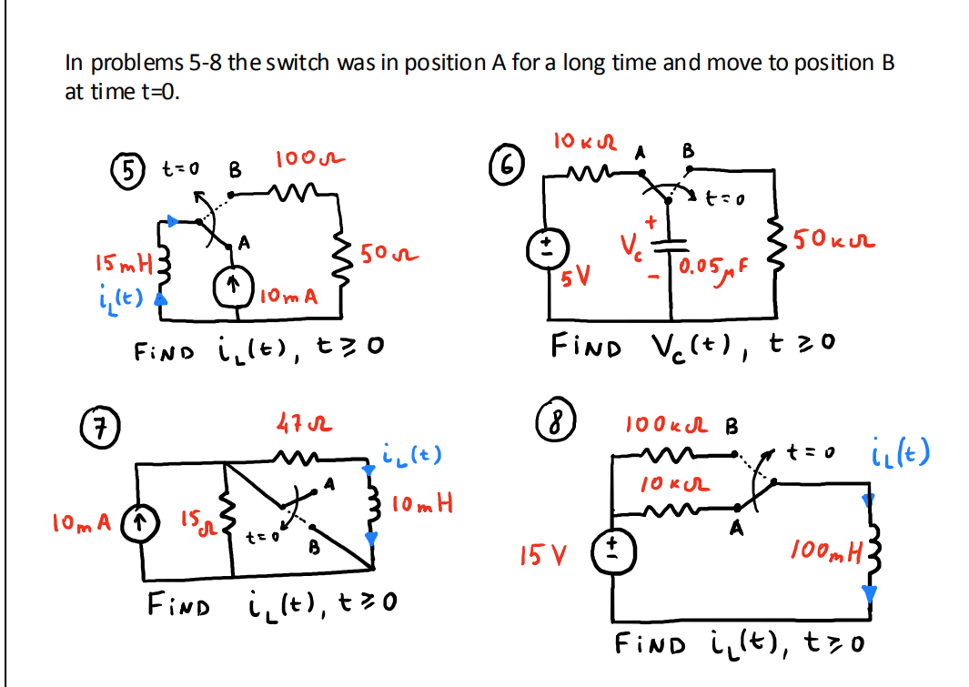 Solved In problems 5-8 the switch was in position A for a | Chegg.com