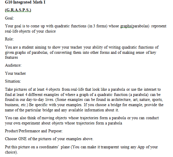 GIO Integrated Math I (G.R.A.S.P.S.) Goal: Your goal | Chegg.com