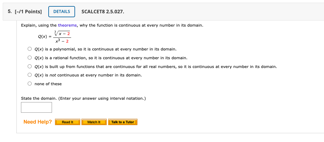 Solved 5. [-/1 Points) DETAILS SCALCET8 2.5.027. Explain, | Chegg.com