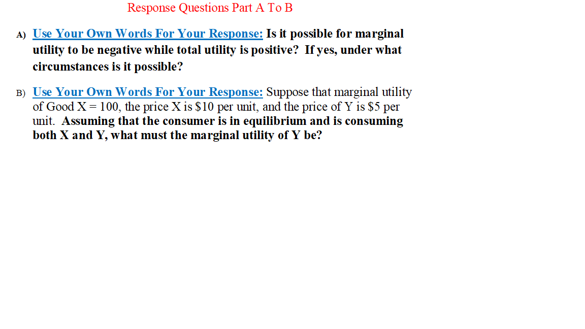 Solved Response Questions Part A Tob A Use Your Own Word