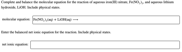 Solved Complete and balance the molecular equation for the | Chegg.com