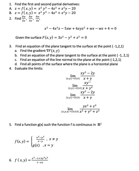 Solved 1. Find the first and second partial derivatives: A. | Chegg.com