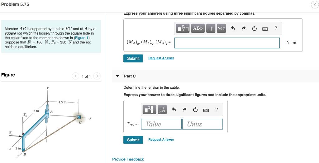 Solved Problem 5.75 Determine the components of reaction | Chegg.com