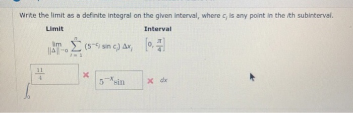 Limit Interval Solved Write the limit as a definite integral on the given | Chegg.com