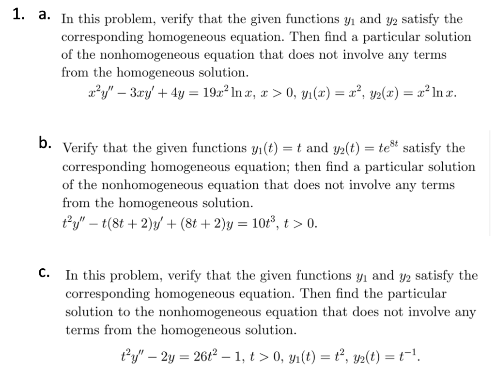 Solved a. In this problem, verify that the given functions | Chegg.com