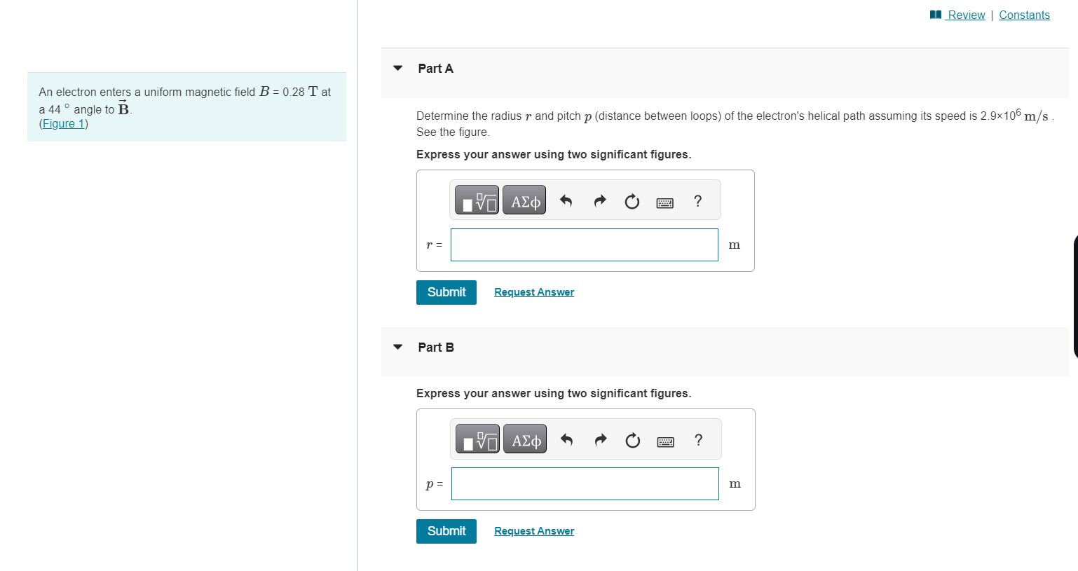 Solved An Electron Enters A Uniform Magnetic Field B=0.28 T | Chegg.com