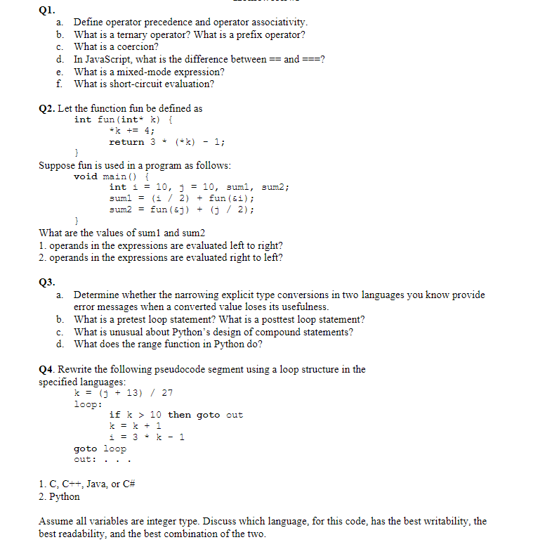 Solved Q1.a. ﻿Define operator precedence and operator | Chegg.com
